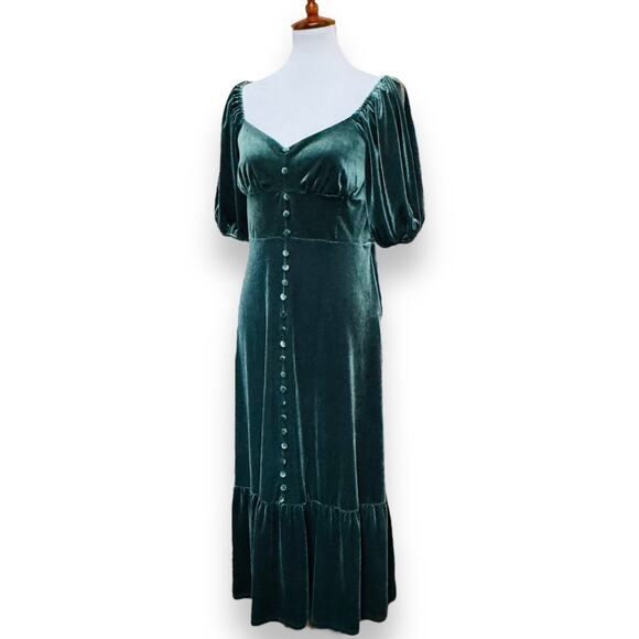 Chelsea & Violet Fall Frenzy Hunter Green Velvet Midi Dress Size Large NEW - Picture 5 of 14